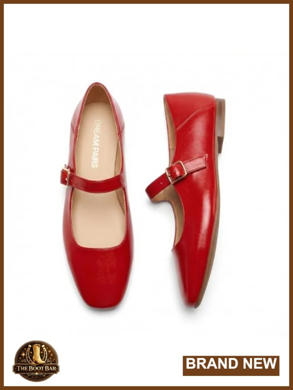 Square Toe Mary Jane Flats Faux Leather